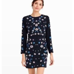 Club Monaco Kasienna Dress Navy Blue Floral Embroider Long Sleeve Sheath 8 M
